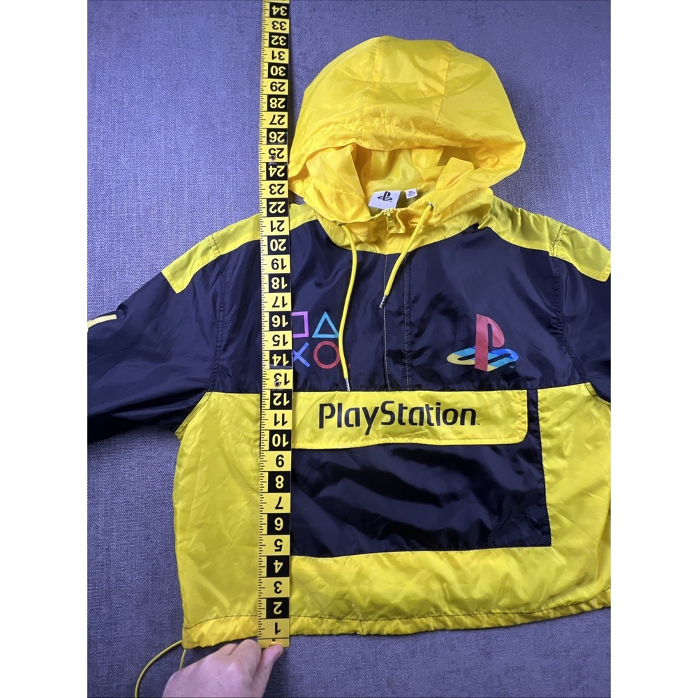 PlayStation 1/4 Zip Windbreaker Cropped Hooded Black & Yellow Women's SZ XL - Picture 6 of 9